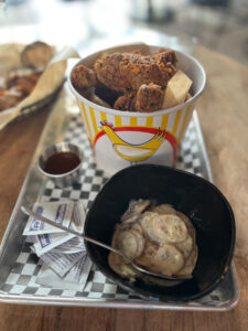 fried chicken bucket with potato salad